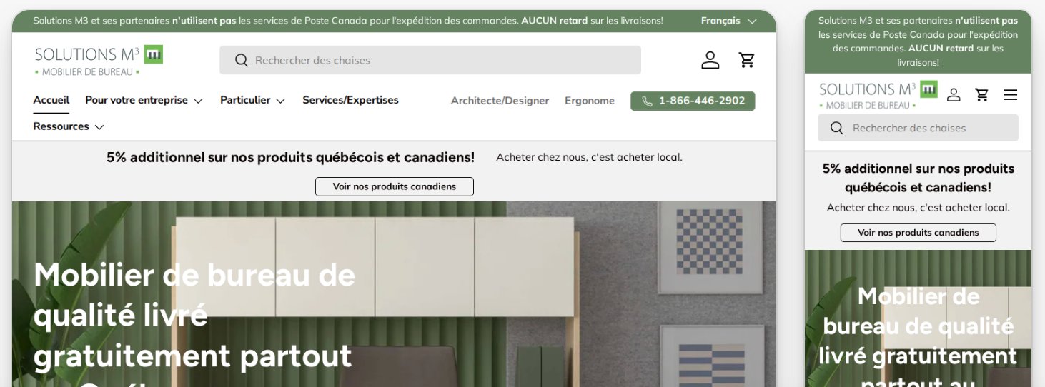 Site web Solutions M3 — Mobilier de bureau commercial